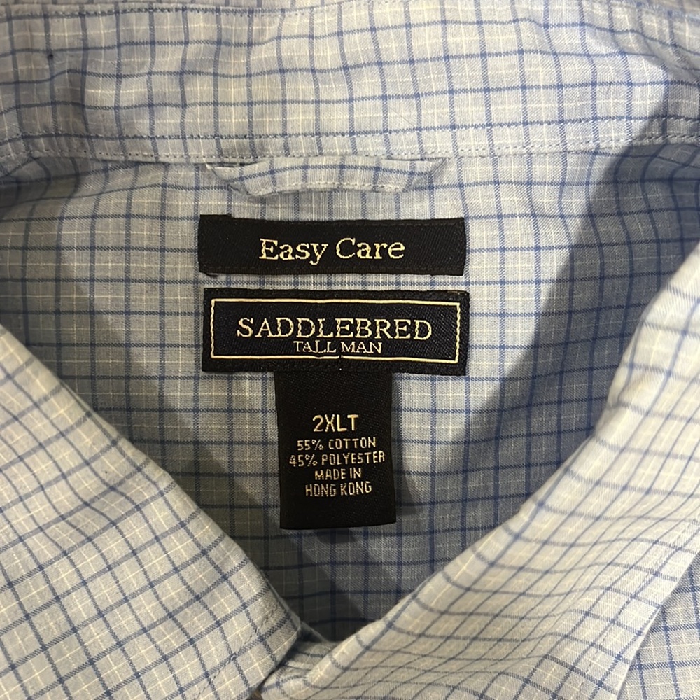 2XLT Big and Tall Men's short-sleeved Saddlebred shirt in tiny blue checks